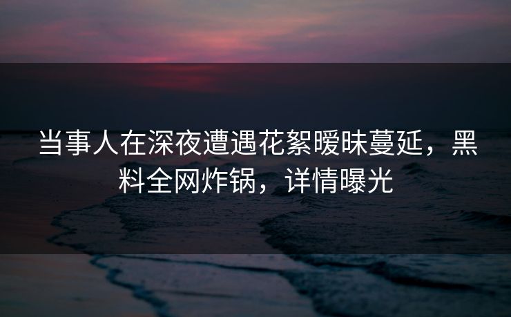 当事人在深夜遭遇花絮暧昧蔓延，黑料全网炸锅，详情曝光