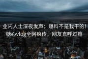 业内人士深夜发声：爆料不是我干的！糖心vlog全网疯传，网友直呼过瘾