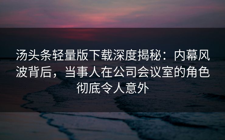 汤头条轻量版下载深度揭秘：内幕风波背后，当事人在公司会议室的角色彻底令人意外