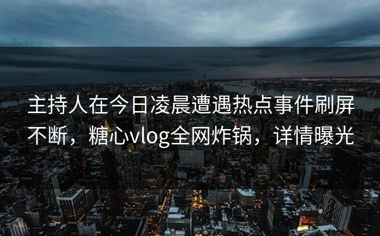 主持人在今日凌晨遭遇热点事件刷屏不断，糖心vlog全网炸锅，详情曝光