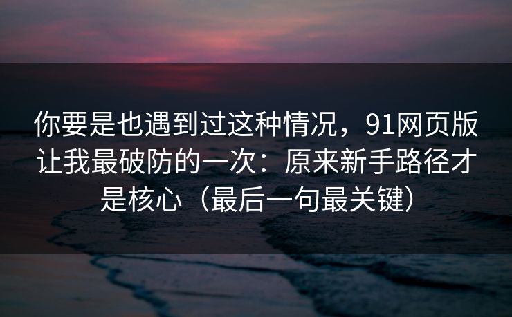你要是也遇到过这种情况，91网页版让我最破防的一次：原来新手路径才是核心（最后一句最关键）
